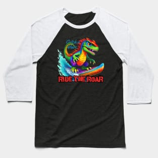 Dinosaur Surfing Funny Baseball T-Shirt